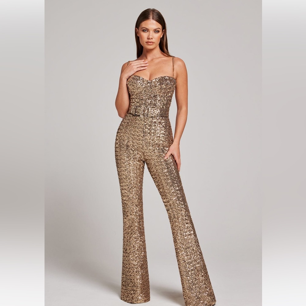 Nadine Merabi Lucinda Gold Jumpsuit S/M